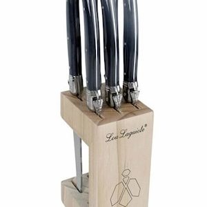 Grillkniver i treblokk 6-pakning, antrasitt