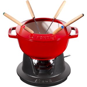 Staub Fondue Sett 18 cm Rød med Creme Innside