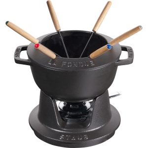 Staub Fondue Sett 18 cm Svart med Blank Innside